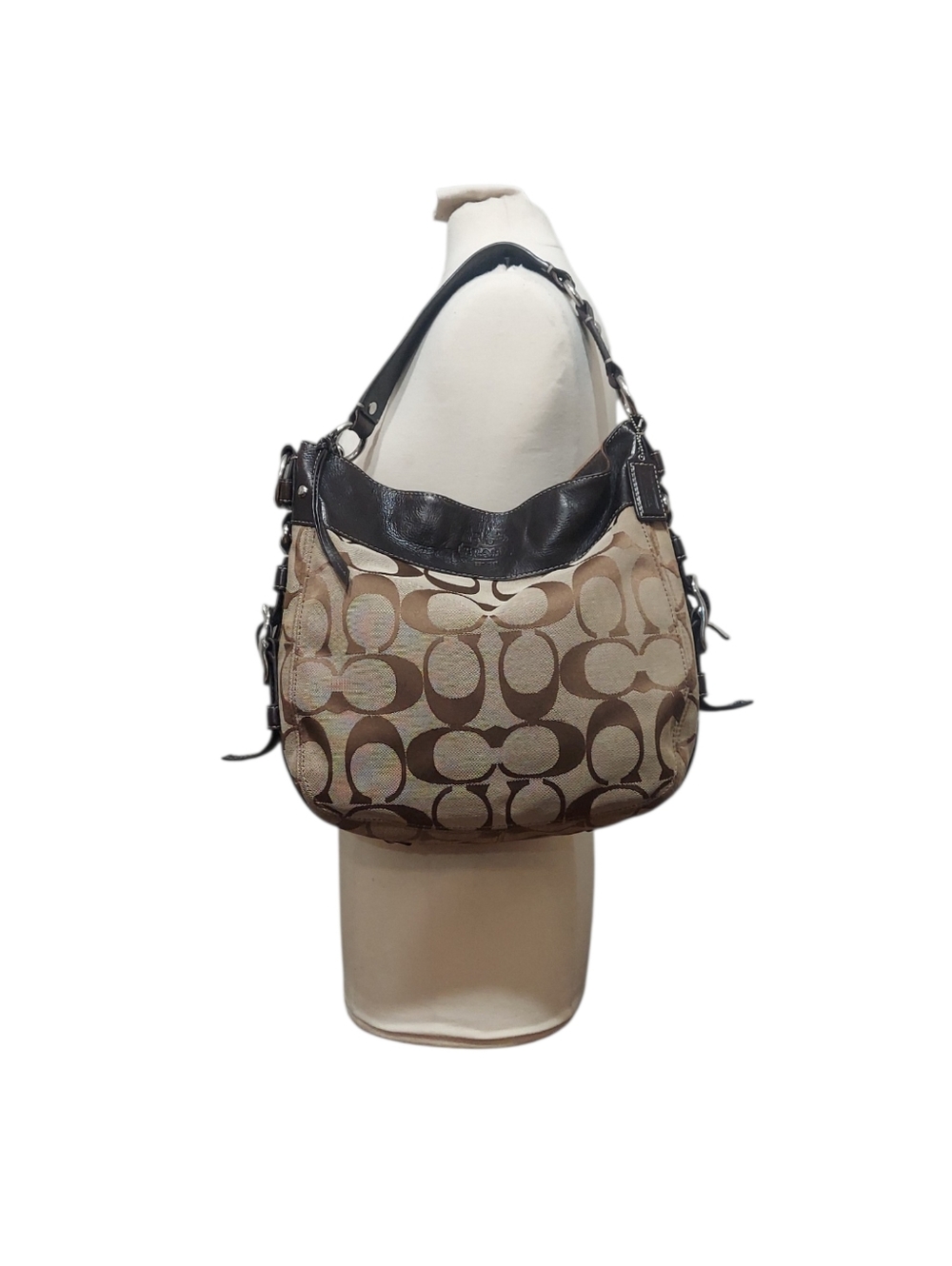 Coach Zoe Signature Jacquard & Leather Zip Shoulder Bag Vintage Y2K No. F12674 - Picture 6 of 8
